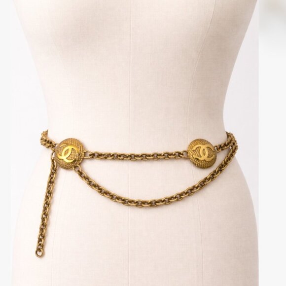 Chanel Gold Vintage Weave CC Logo Chain Link Belt